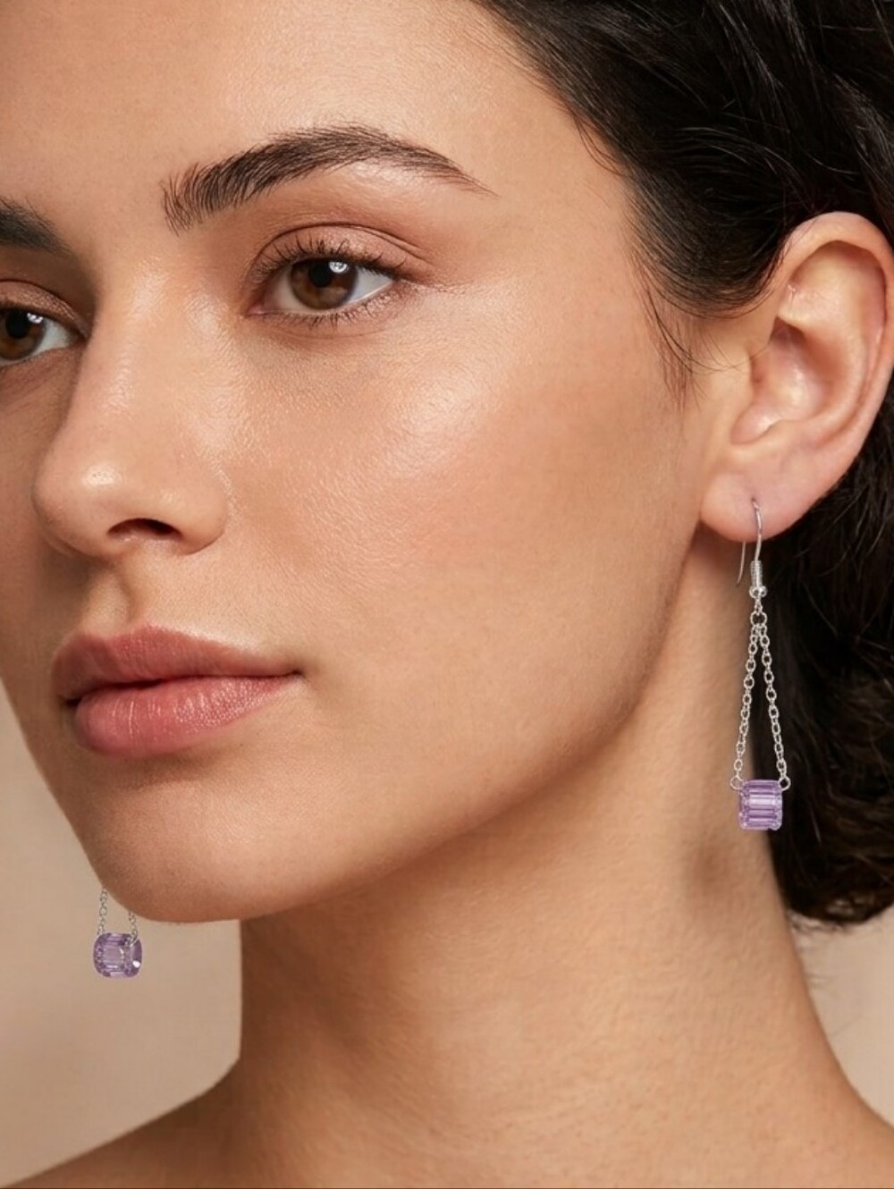 Handcrafted Unique Barrel Bead Purple Bead Drop Earrings